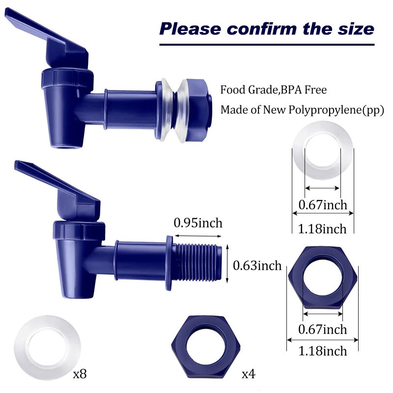Honoson Replacement Cooler Faucet Water Bottle Jug, Dispenser Tap Set, Reusable Spigot Spout Water Beverage Lever Pour Dispenser Valve Crock Tap(Deep Blue) - Image 2